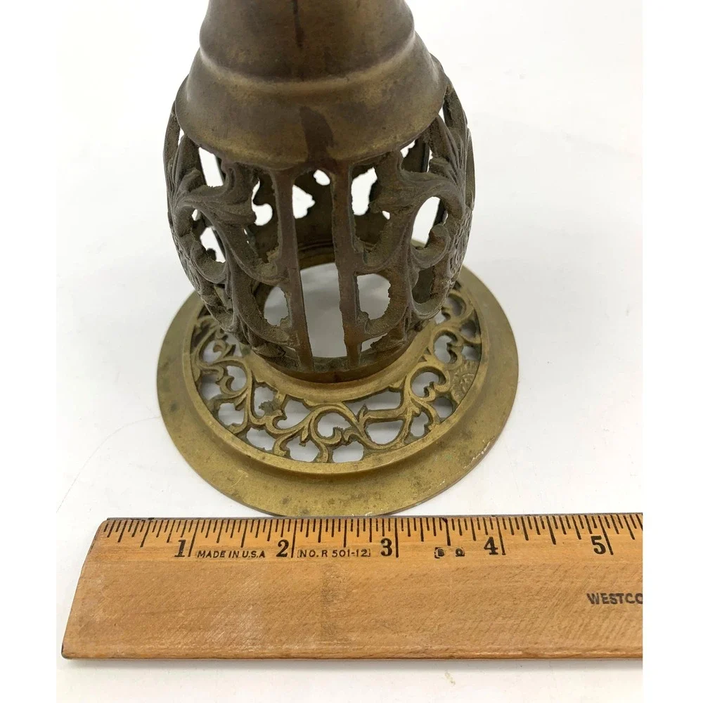 Vintage Brass Candlestick Holder Gold Filigree Open Work‎ Ornate Pedestal MCM